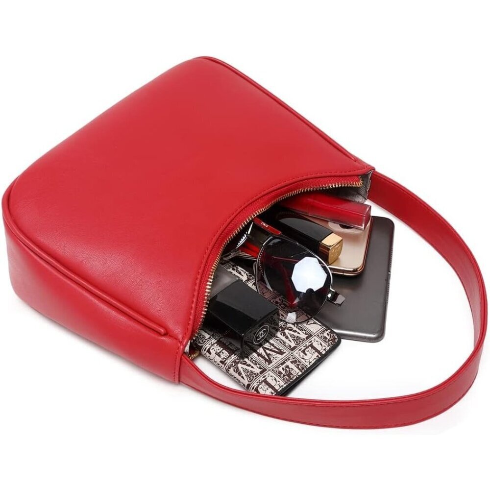 Women Red Imported Polyester Pu Leather Zipper Closure Cute Mini Tote Handbag - Picture 3 of 6